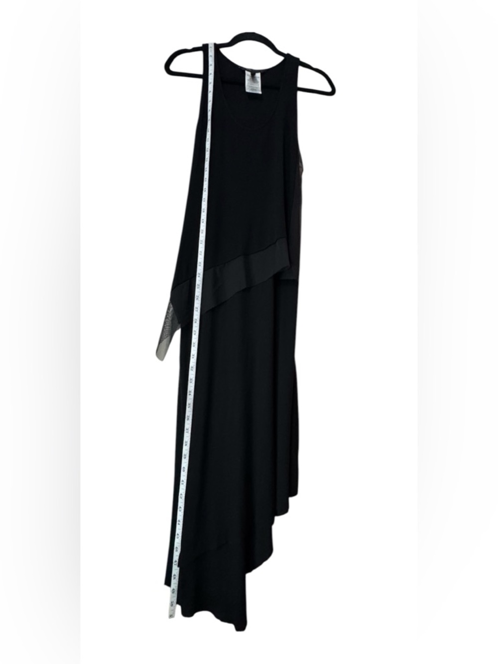 BCBG Max Azria Black Asymmetrical Layered Racerback Midi Dress Size L - Picture 8 of 12